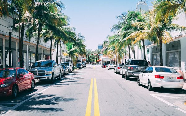 Parked cars along a street in Miami